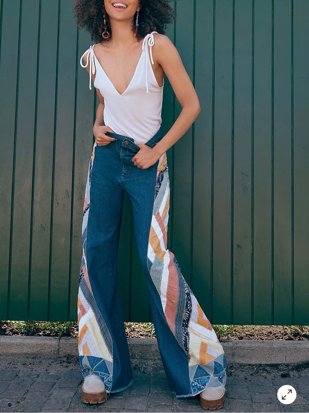 Free People Stick By Your Side Patched Wide-Leg Jean